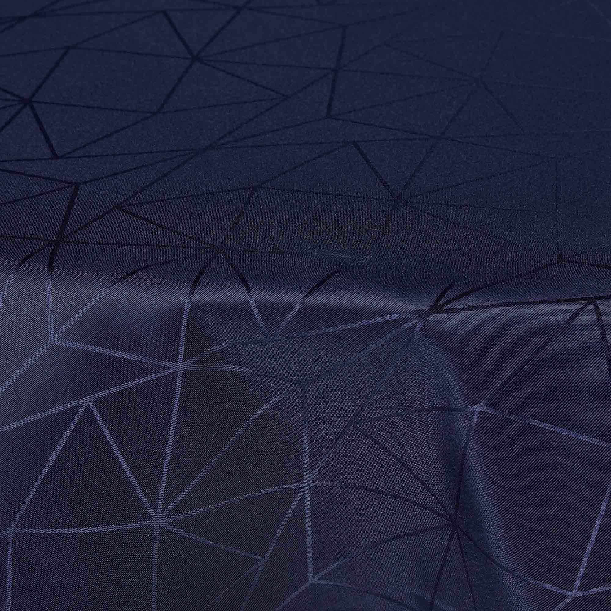 Rund dug - Ø140 cm - Damask dug - Mørkeblå tekstildug - Jacquardvævet dug med geometrisk mønster - Dug til rundt bord billede