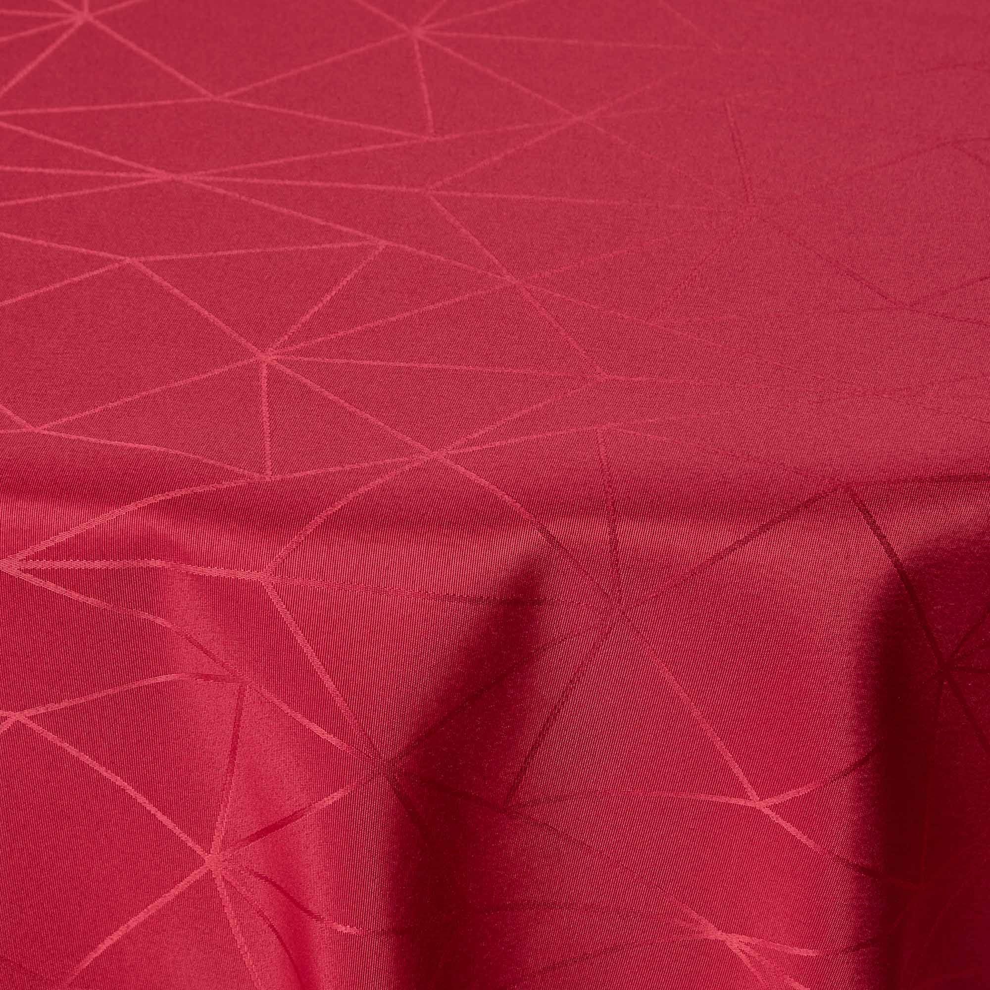 Rund juledug - Ø230 cm - Rød damask dug - Jacquardvævet juledug med geometrisk mønster - Rød tekstildug - Dug til rundt bord billede