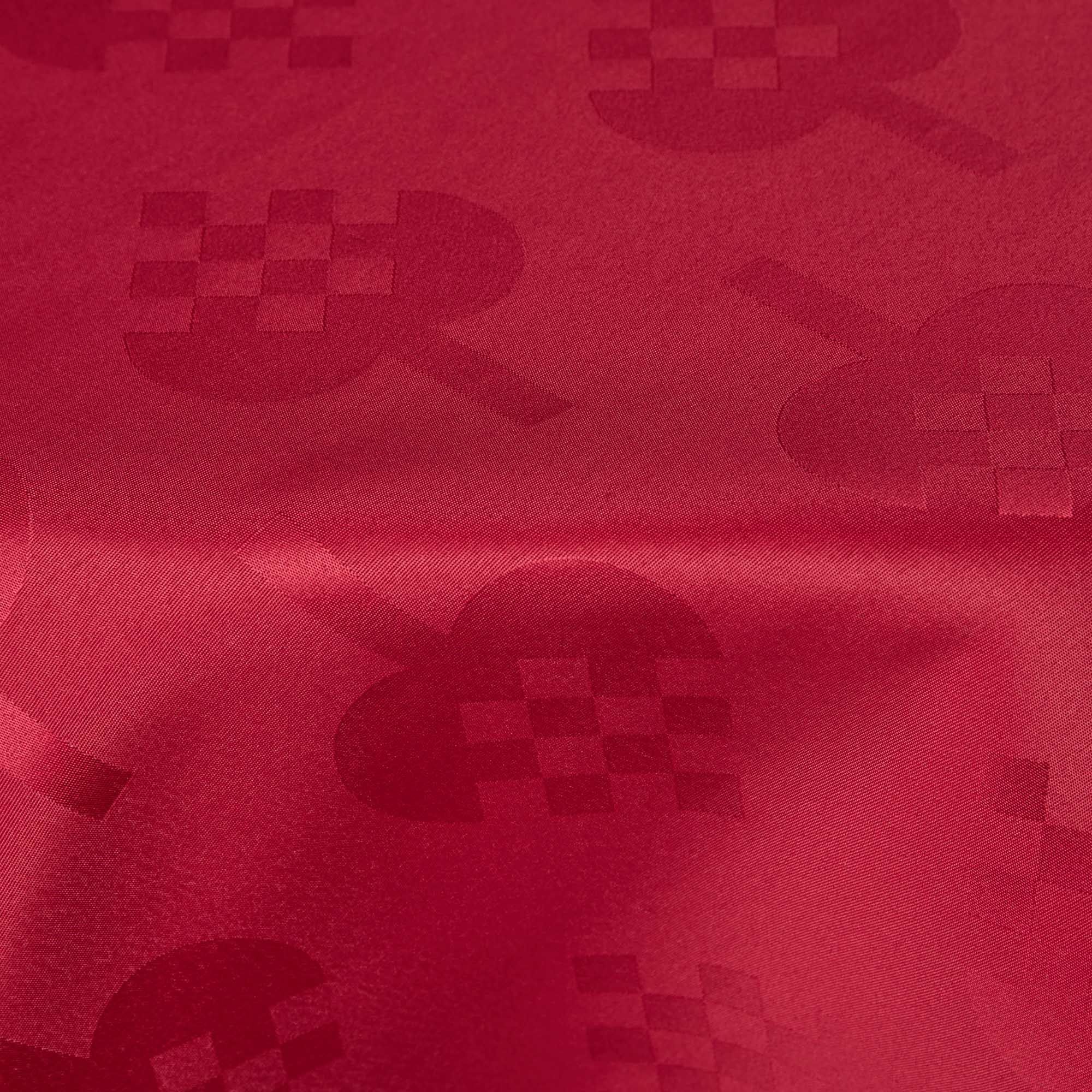 Rund juledug - Ø180 cm - Rød damask dug - Jacquardvævet juledug med julehjerter - Rød tekstildug - Dug til rundt bord billede