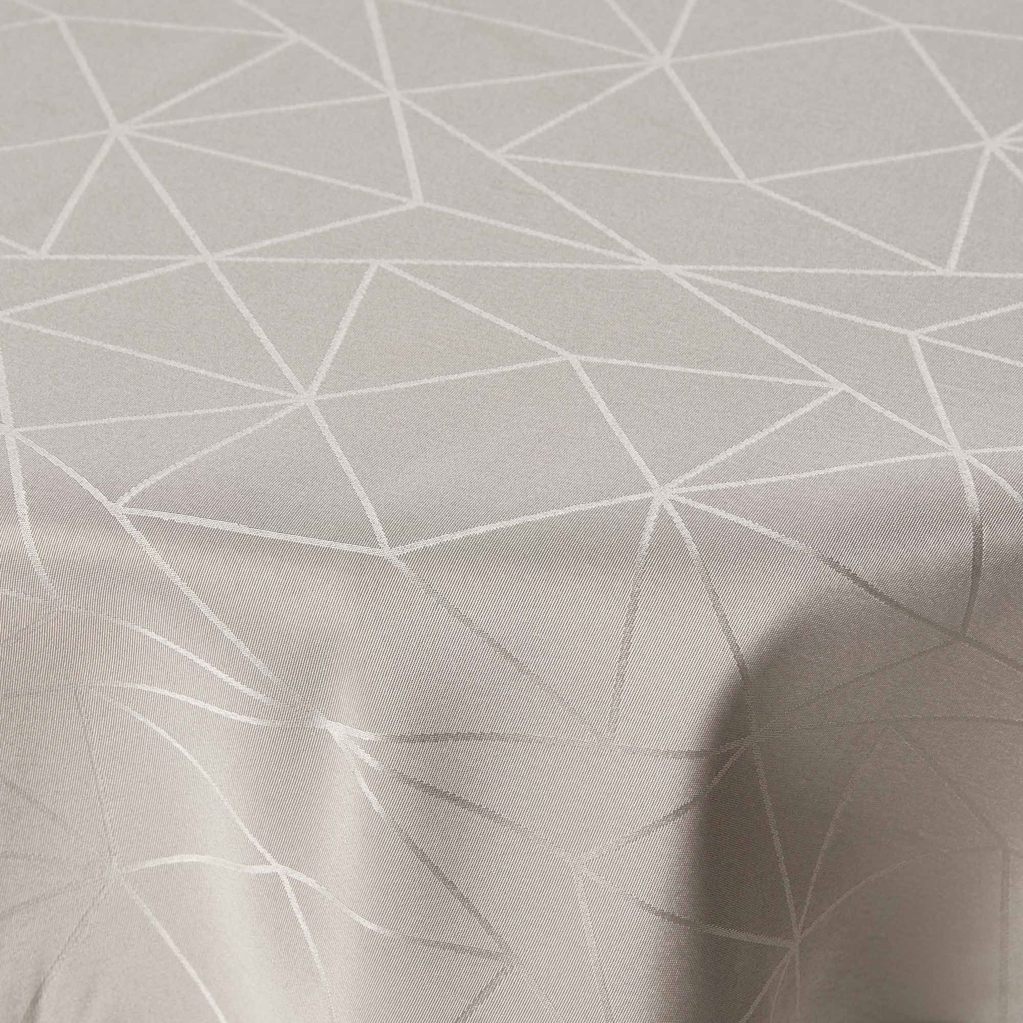 Rund dug - Ø140 cm - Damask dug - Sandfarvet tekstildug - Jacquardvævet dug med geometrisk mønster - Dug til rundt bord billede