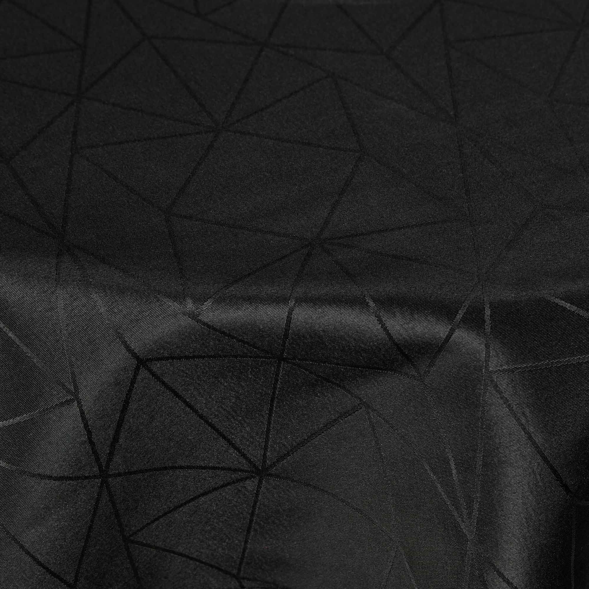 Rund dug - Ø140 cm - Damask dug - Sort tekstildug - Jacquardvævet dug med geometrisk mønster - Dug til rundt bord billede