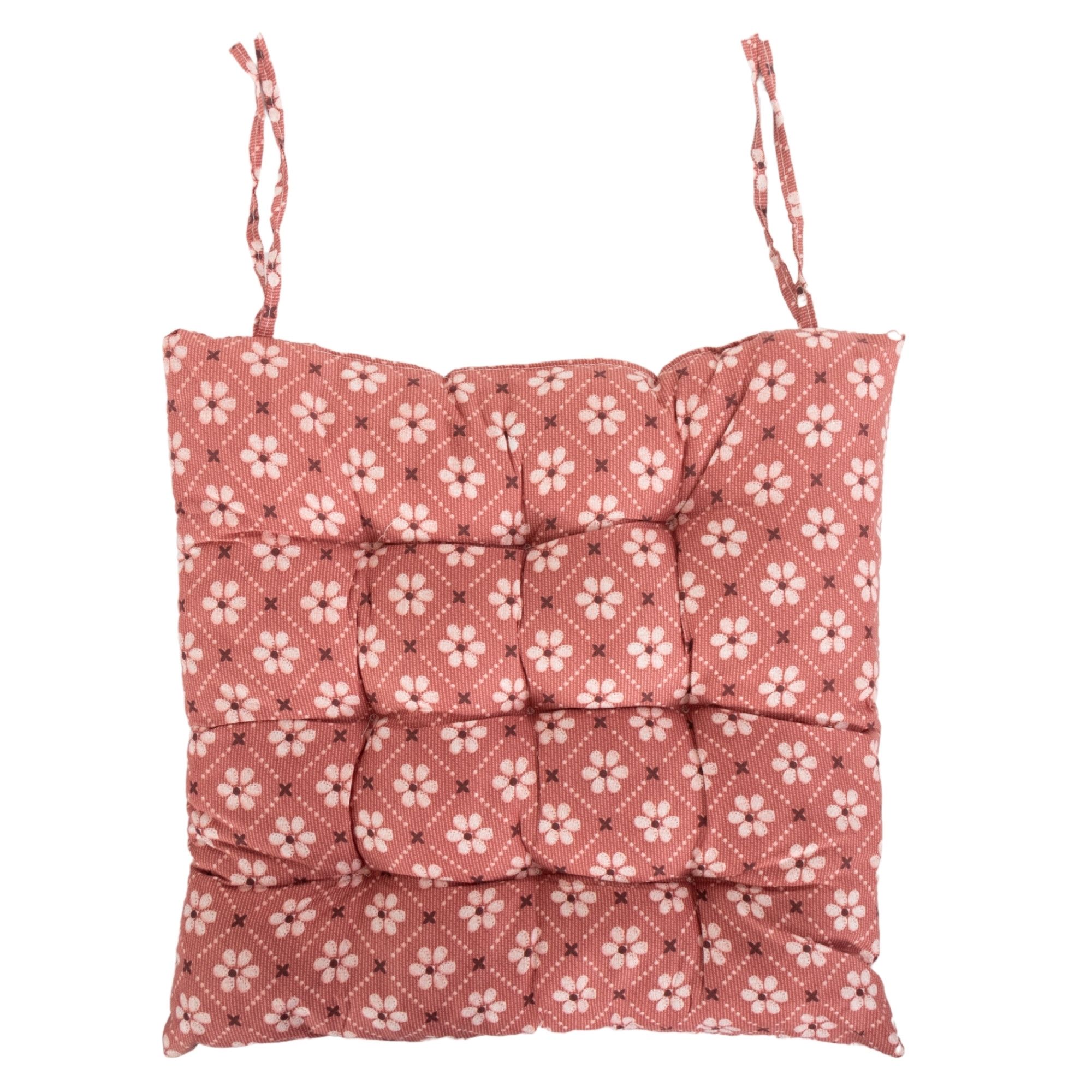 Stolehynde - 35x35x6 cm - Rød havehynde med blomster - Blød komfort hynde billede