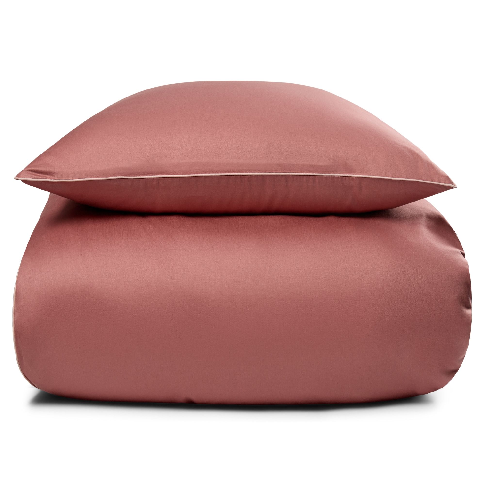 Sengetøj - 100% bomuldssatin - Solid mørk rosa sengetøj med pipingkant - Ekstra blødt sengesæt fra By Borg