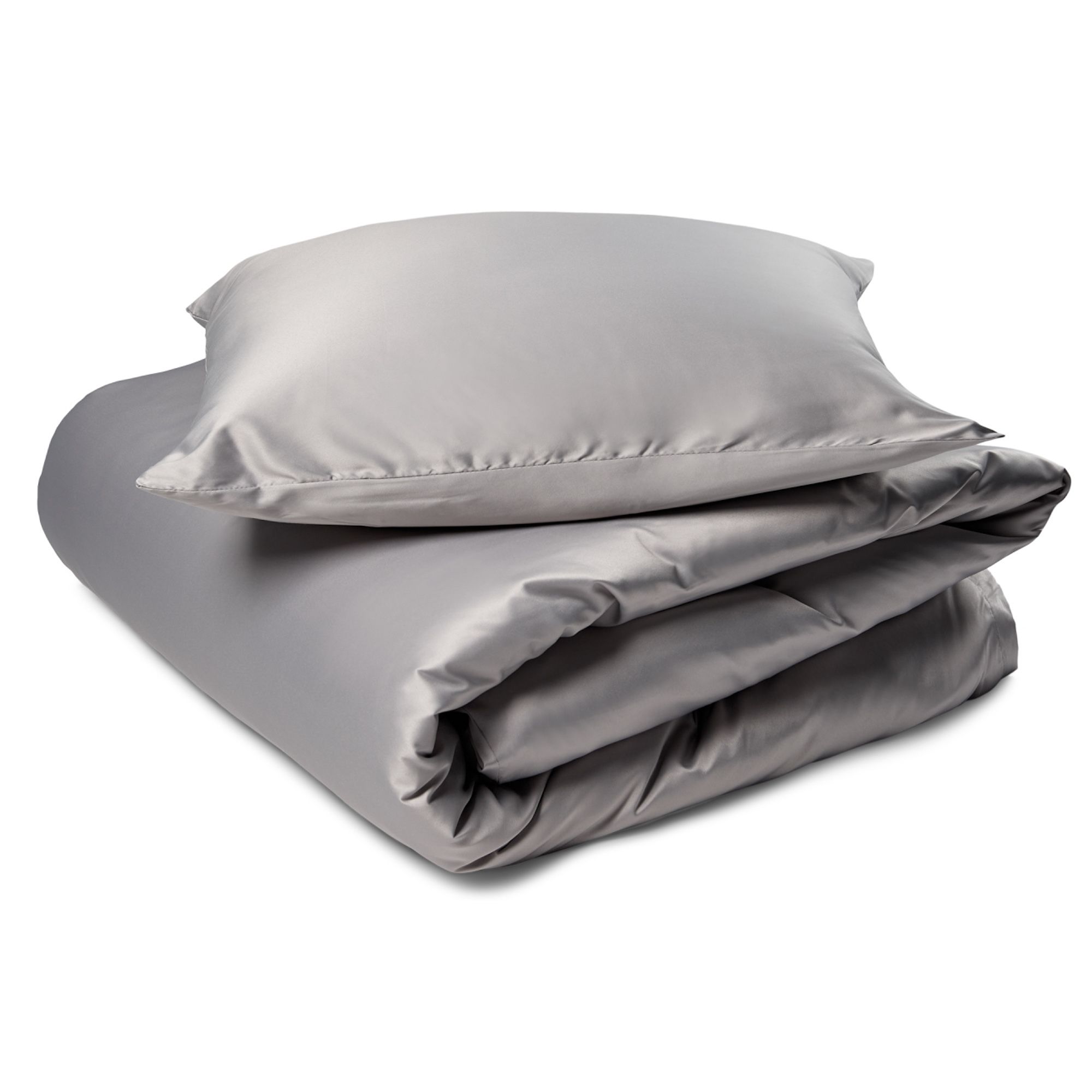 Sengetøj 140x200 cm - Satin silky sengesæt - Ensfarvet grå sengelinned - Blødt som silke billede