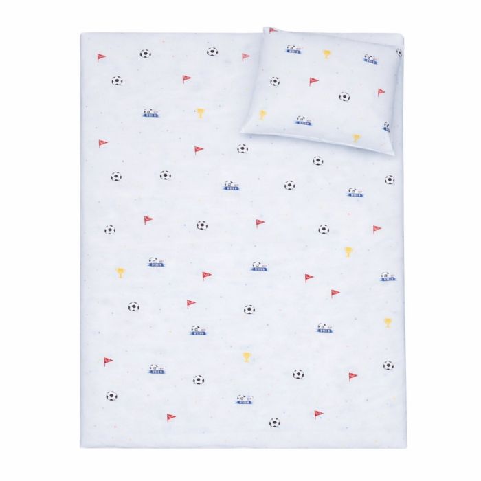 Fodbold sengetøj - 100% bomuld - Junior sengetøj 100x140 cm - Lyseblåt med fodbold