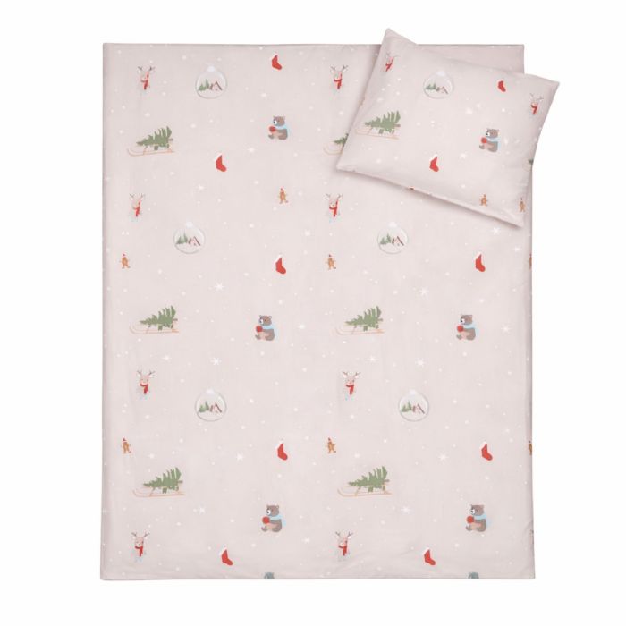 Julesengetøj - 100% bomuld - Babysengetøj 70x100 cm - Beige med juleikoner