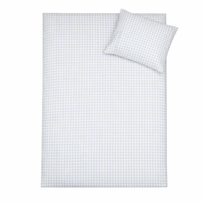 Ternet sengetøj - 100% bomuld - Junior sengetøj 100x140 cm - Blå og hvid med tern
