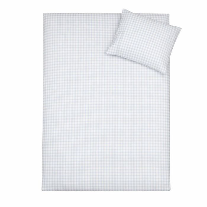 Ternet sengetøj - 100% bomuld - Babysengetøj 70x100 cm - Hvidt og blåt med tern