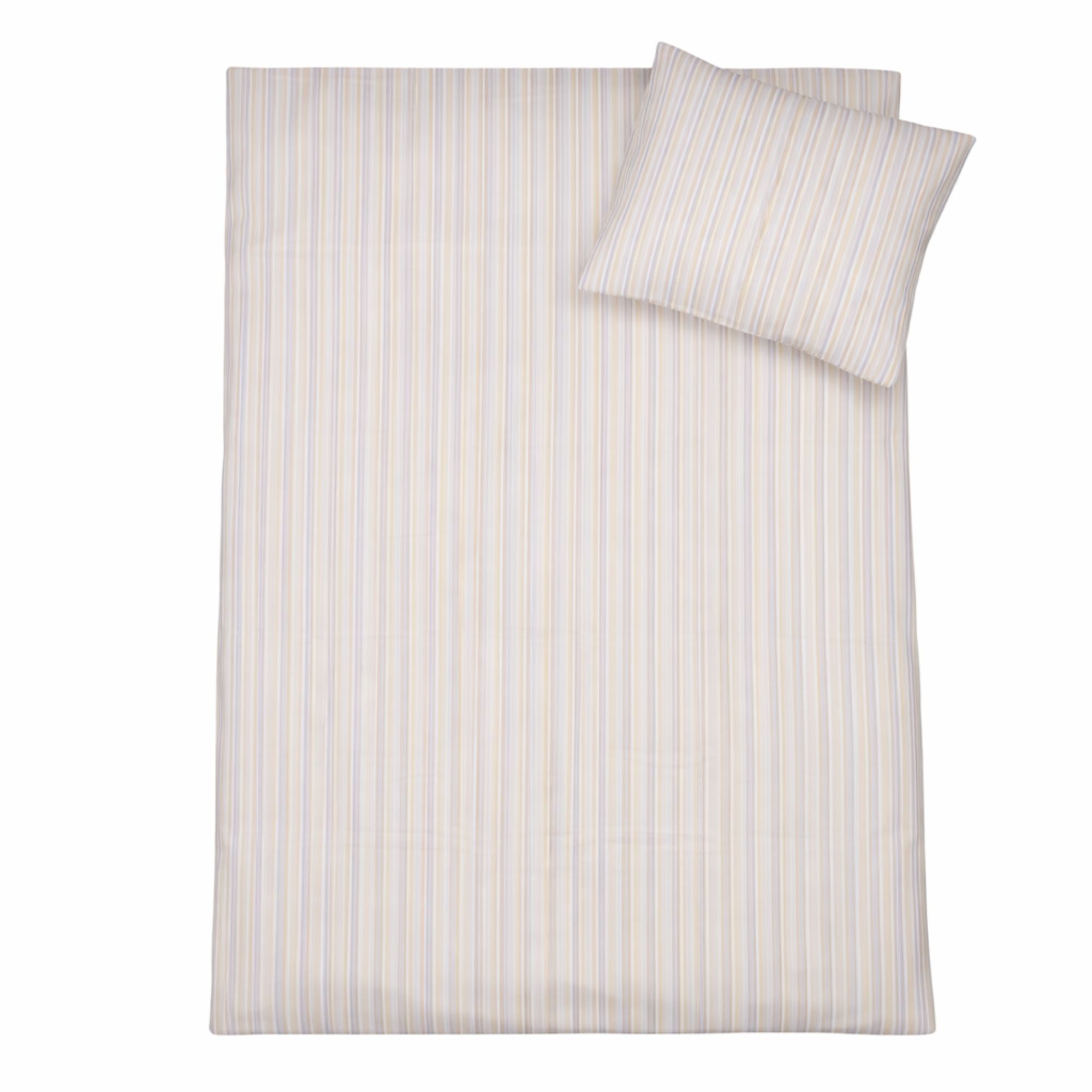 Stribet sengetøj - 100% bomuld - Junior sengetøj 100x140 cm - Beige med lilla striber billede