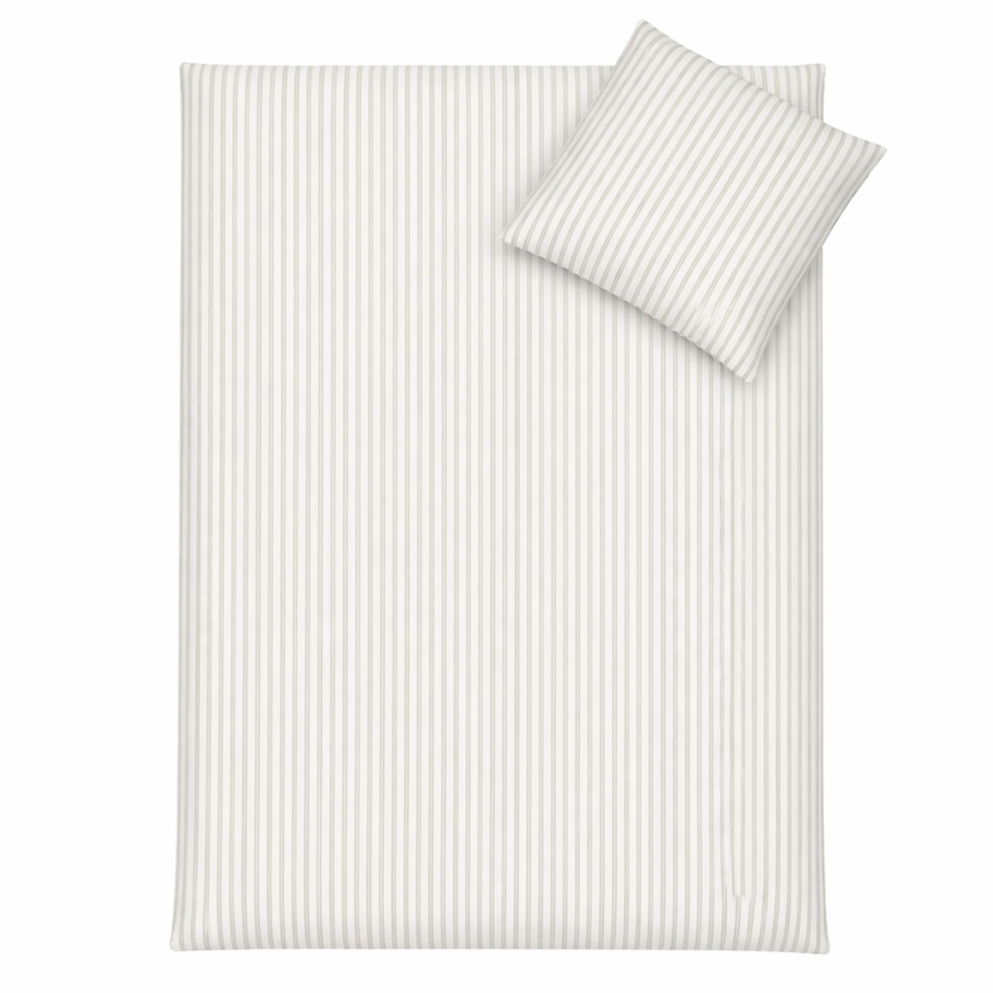Stribet sengetøj - 100% bomuld - Junior sengetøj 100x140 cm - Hvidt med grønne striber billede