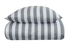 Stribet sengetøj til king size dyne - 240x220 cm - Blødt bomuldssatin - Nordic Stripe - Gråt og hvidt sengesæt