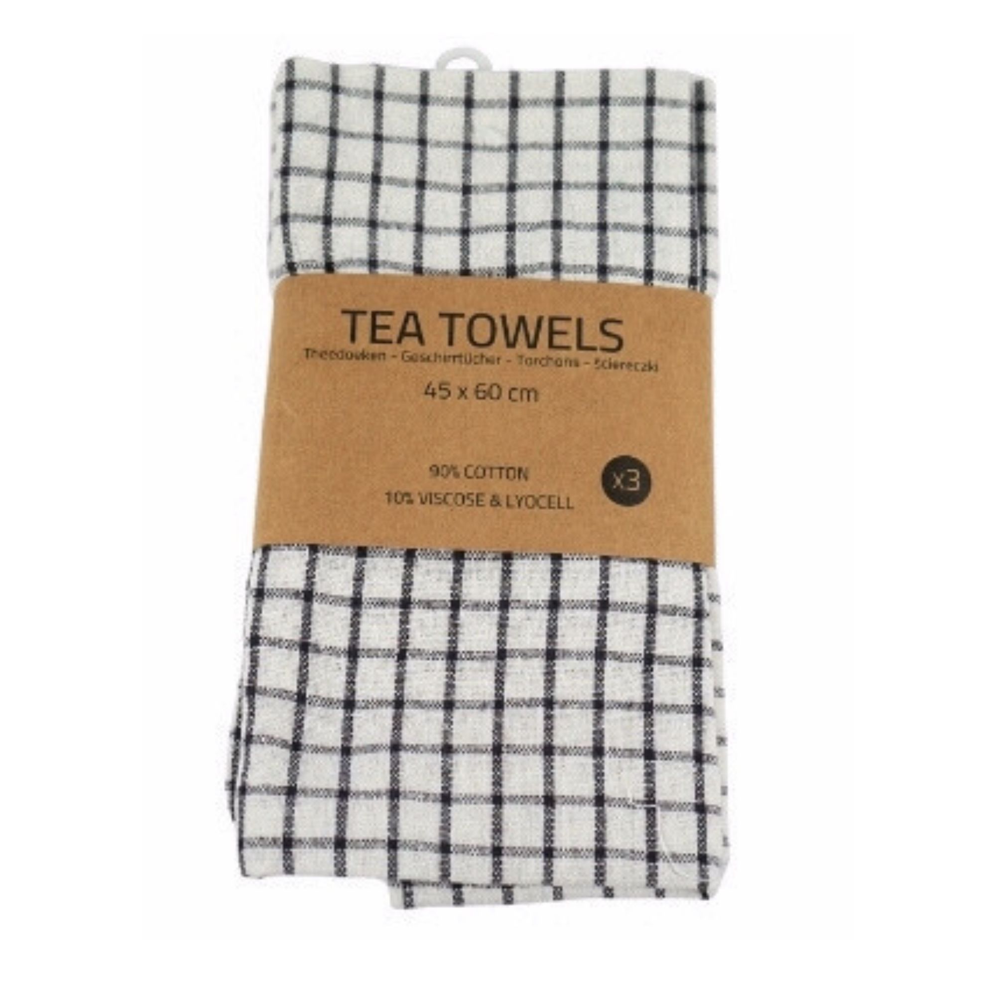 Viskestykker - 3-pak - Bomuld - 45x60 cm - Hvid med små sorte tern