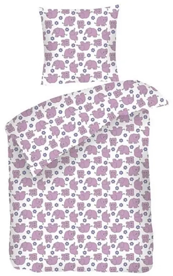 Billede af Baby sengetøj 70x100 cm - Retro sengetøj med rosa elefanter - 100% Bomuld - Night & Day hos Shopdyner.dk