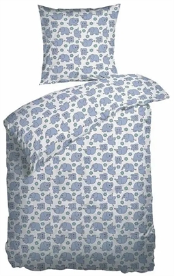 Baby sengetøj 70x100 cm - Retro sengetøj med blå elefanter - 100% Bomuld - Night & Day