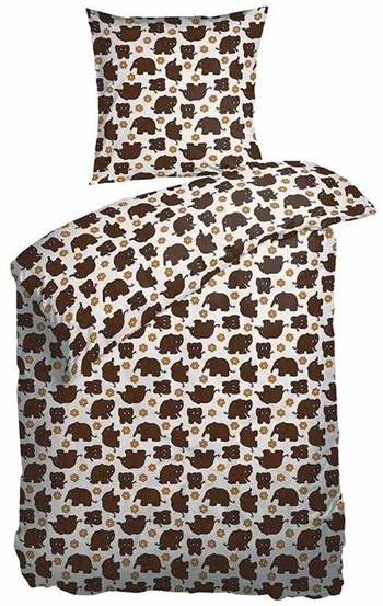 Billede af Junior sengetøj 100x140 cm - Brun med elefanter - 100% bomulds percale - Night & Day Sove Trine hos Shopdyner.dk