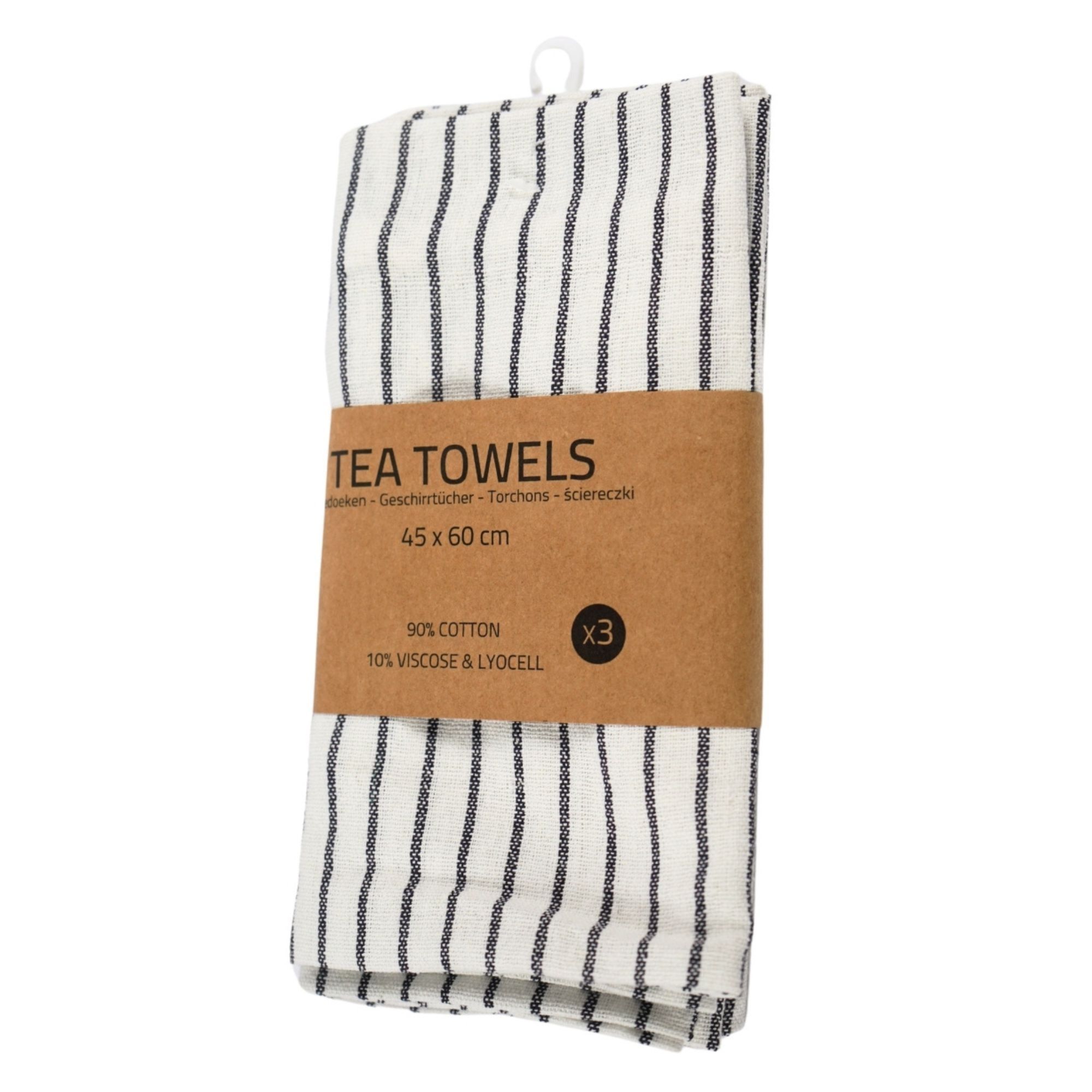 Viskestykker - 3-pak - Bomuld - 45x60 cm - Hvid med smalle sorte striber