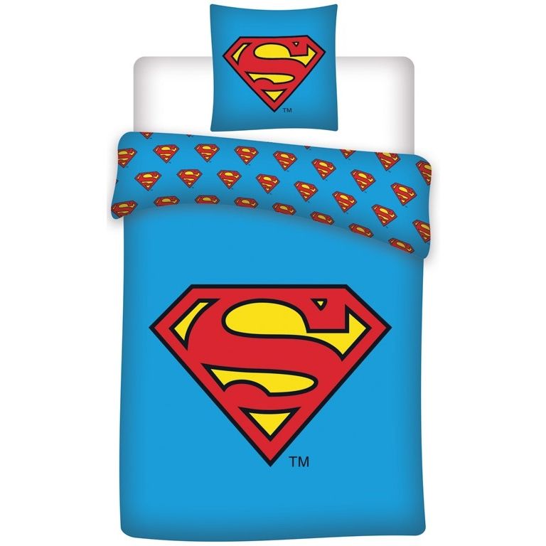 Superman sengetøj - 140x200 cm - Superman logo - 2 i 1 sengesæt - Dynebetræk i 100% bomuld billede
