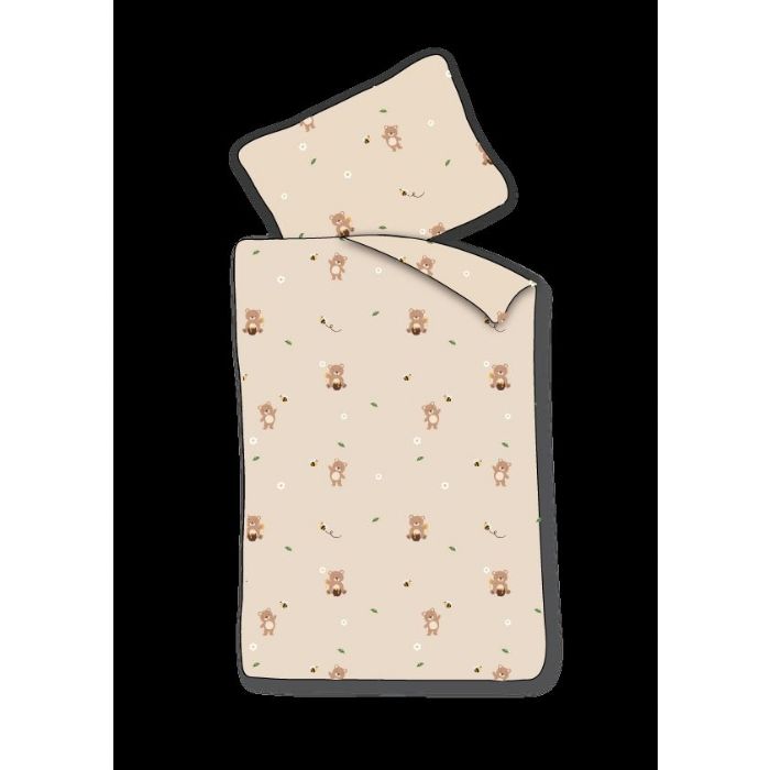 Baby sengetøj 70x100 cm - Beige sengesæt med små bamser - 100% blødt bomulds sengelinned