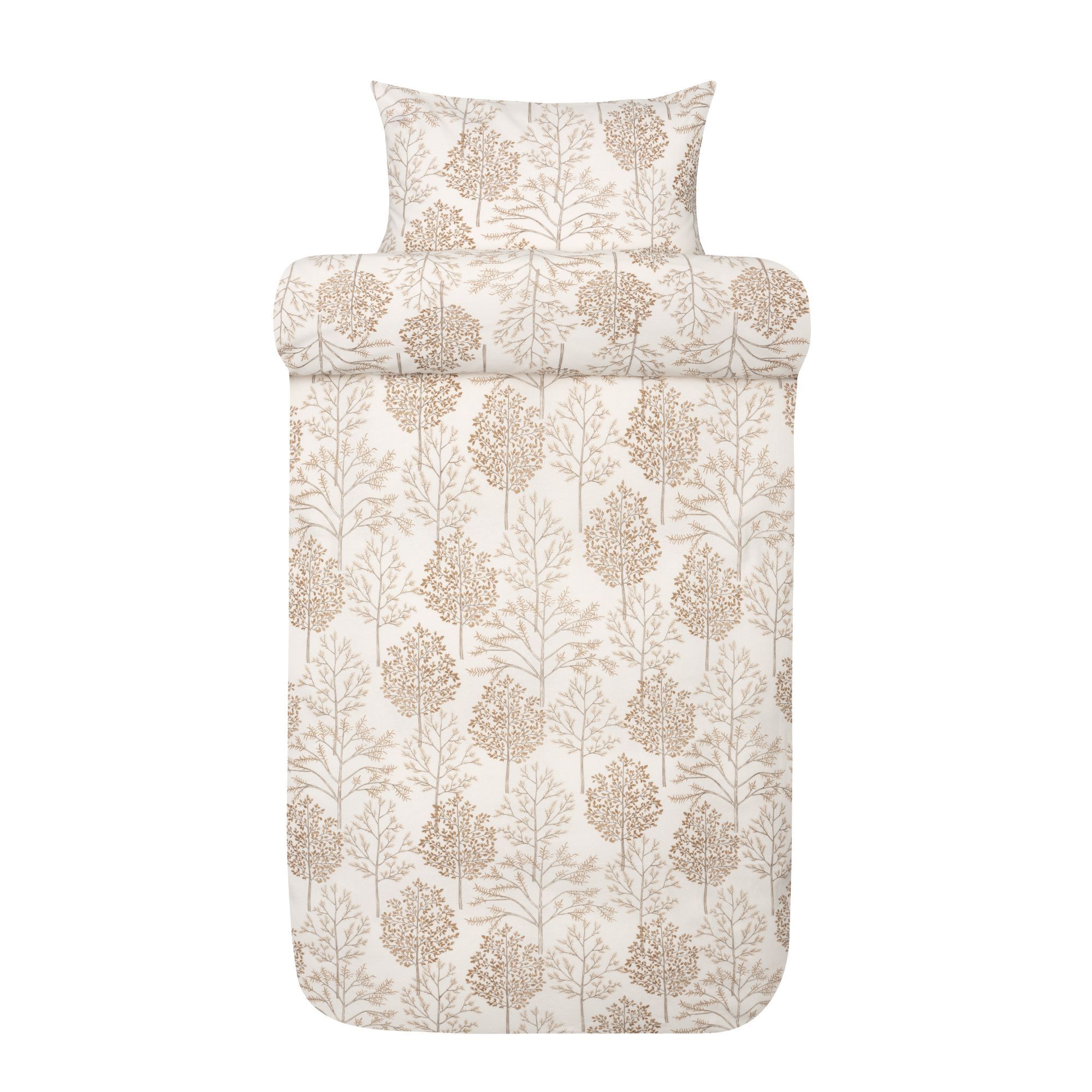 Flonel sengetøj - Hvidt sengesæt med brune træer - 100% bomulds flonel - Thea Høie of Scandinavia sengelinned
