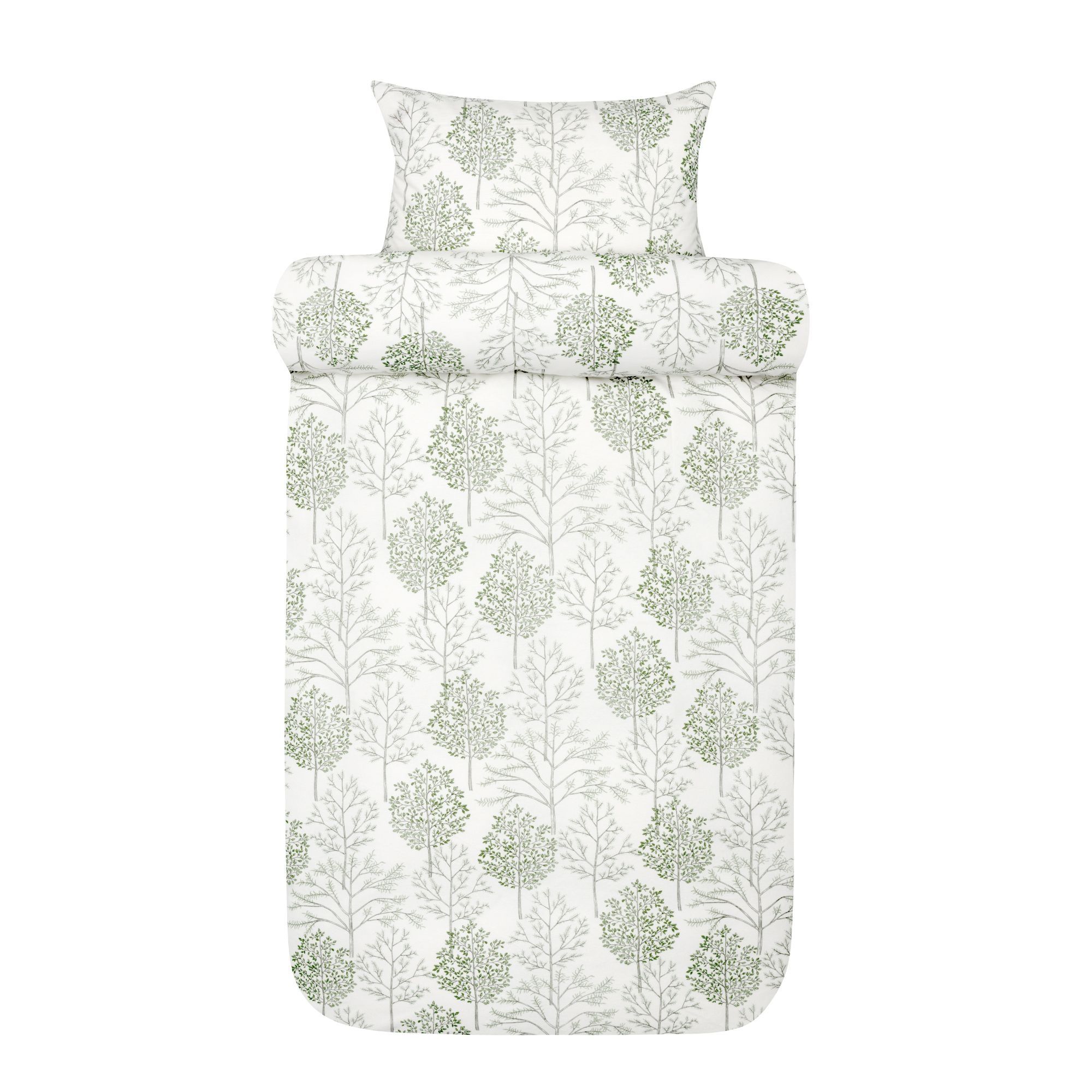 Flonel sengetøj - Hvidt sengesæt med grønne træer - 100% bomulds flonel - Thea Høie of Scandinavia sengelinned