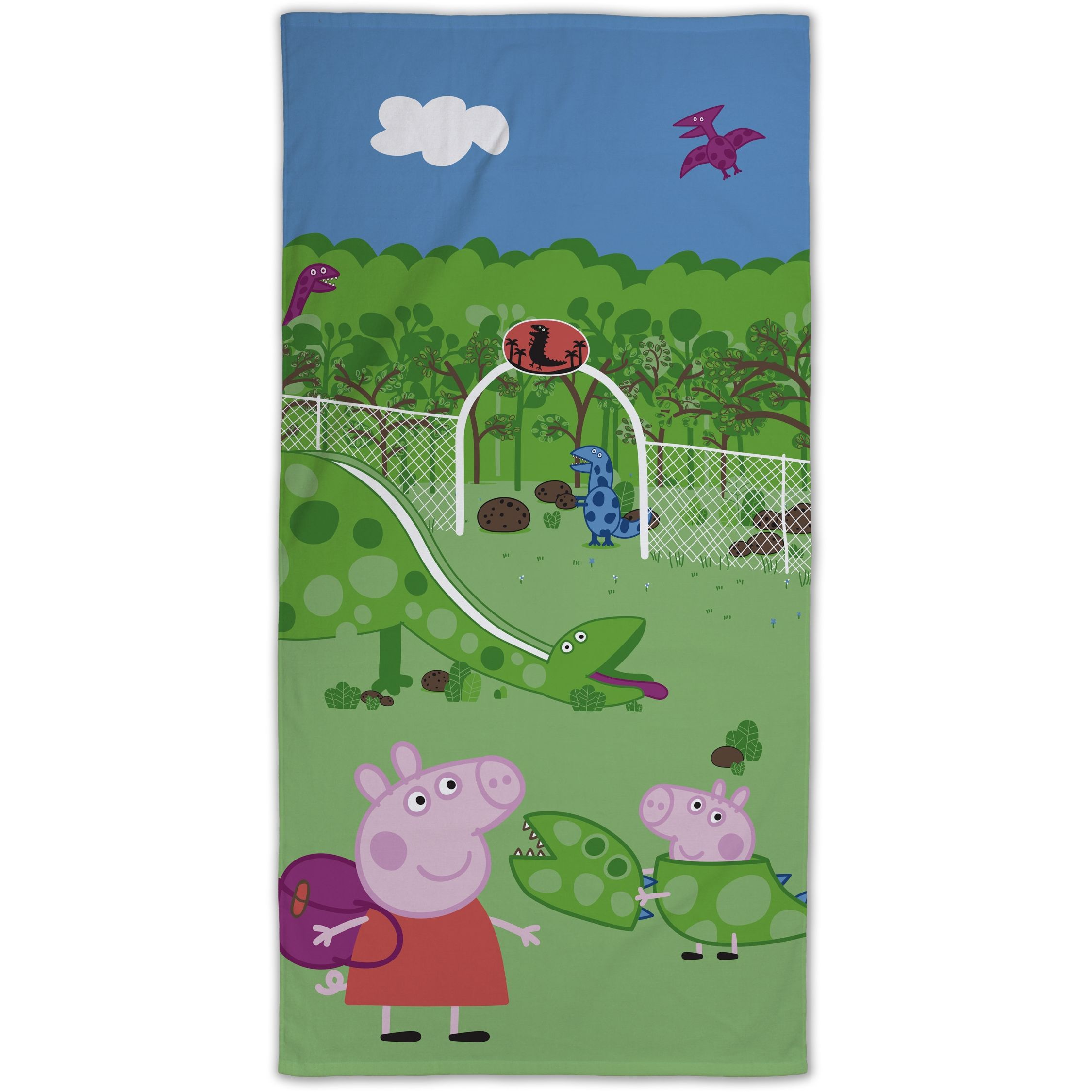 Gurli Gris håndklæde - 70x140 cm - 100% bomuld - Blødt badehåndklæde med Gurli Gris, Gustav Gris og dinosaur billede