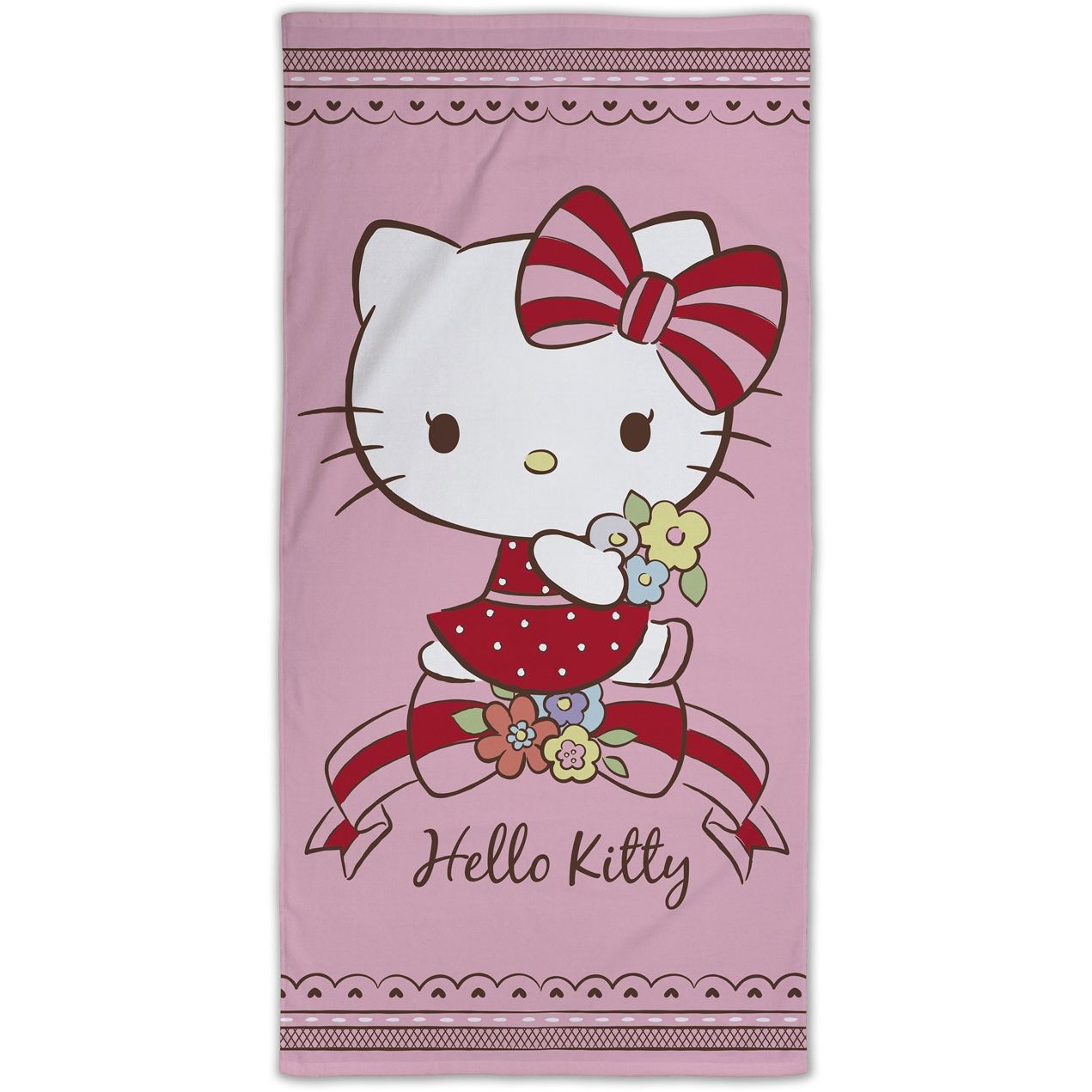 Hello Kitty håndklæde - 70x140 cm - 100% bomuld - Blødt badehåndklæde med den søde Hello Kitty billede