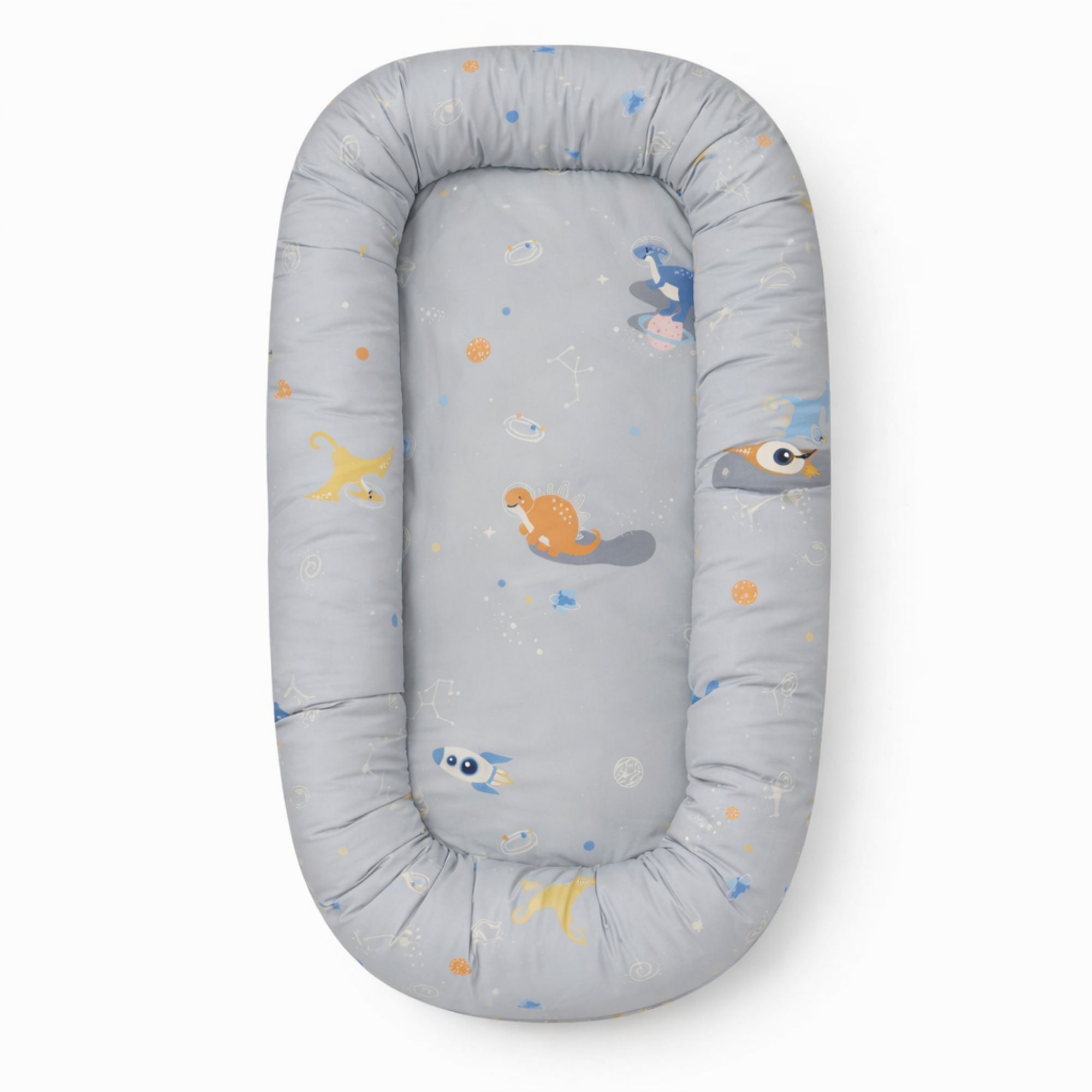 Babynest - 86x46x14,5 cm - Grå med rum dinosaur billede