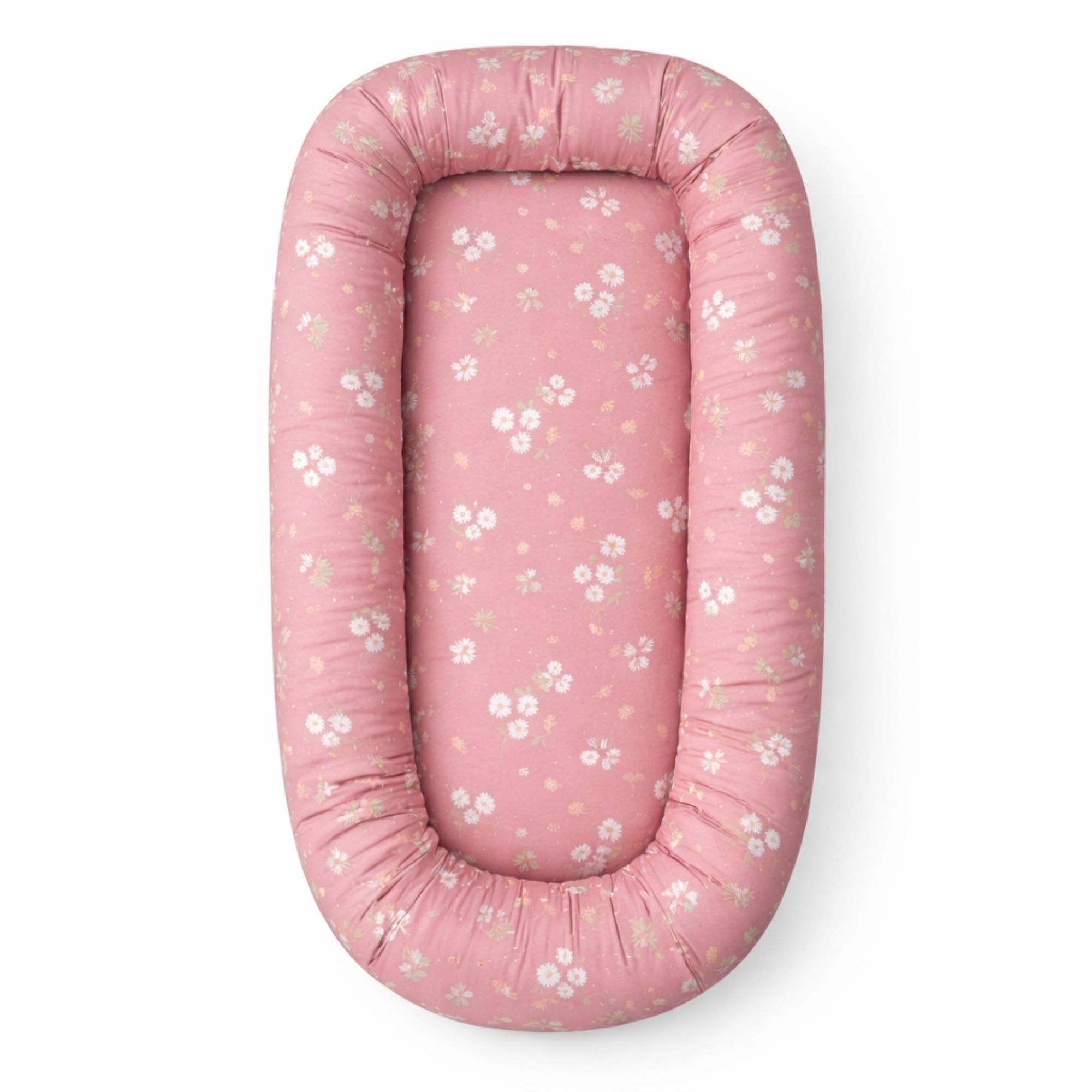 Babynest - 86x46x14,5 cm - Lyserød med kaniner og blomster billede