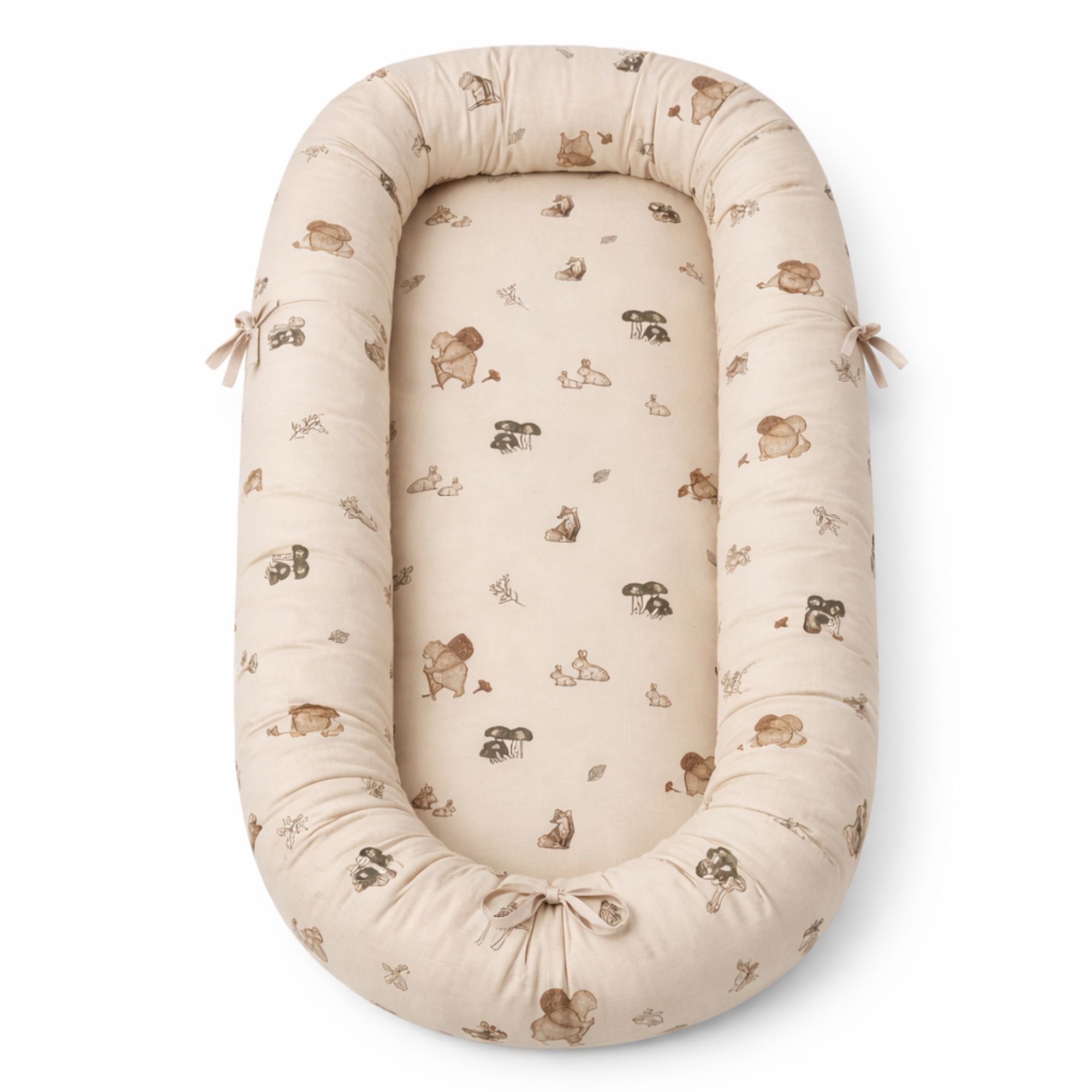 Babynest - 82x46x15 cm - Sandfarvet med skovens dyr billede