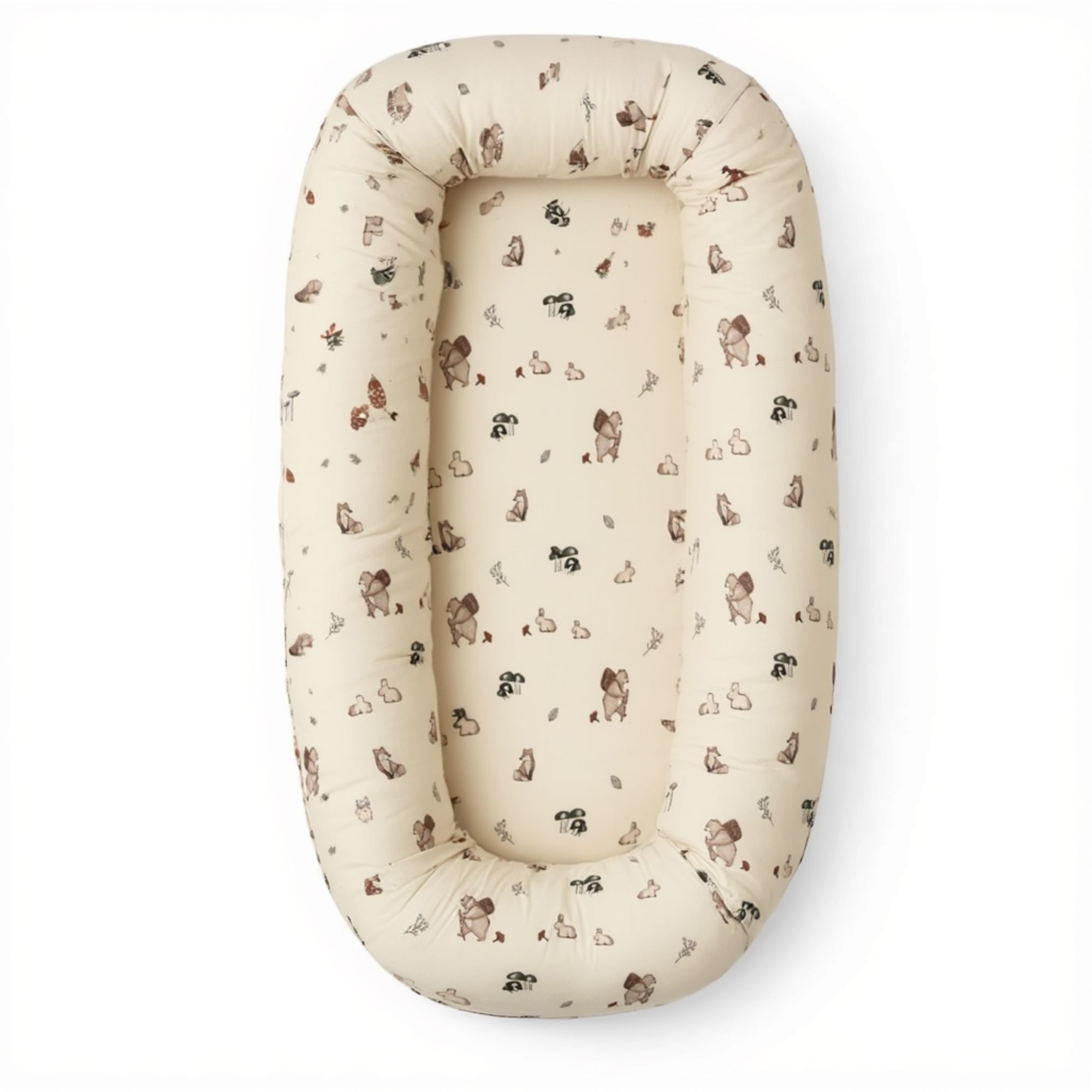 Babynest - 82x46x15 cm - Sandfarvet med skovens dyr billede