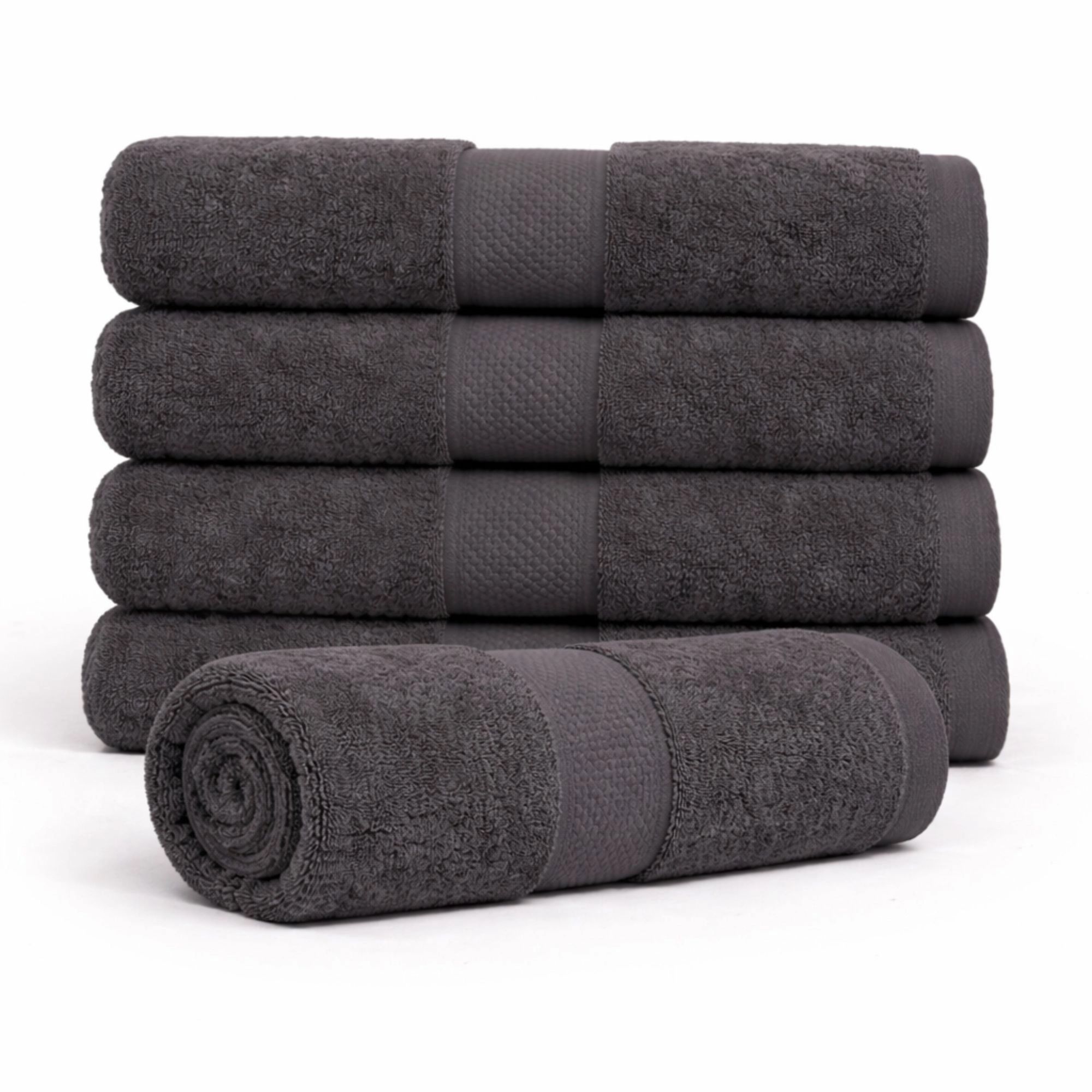 Bomulds håndklæde - 100% bomuld - Badehåndklæde 70x140 cm - Diamant - Antracit grå billede