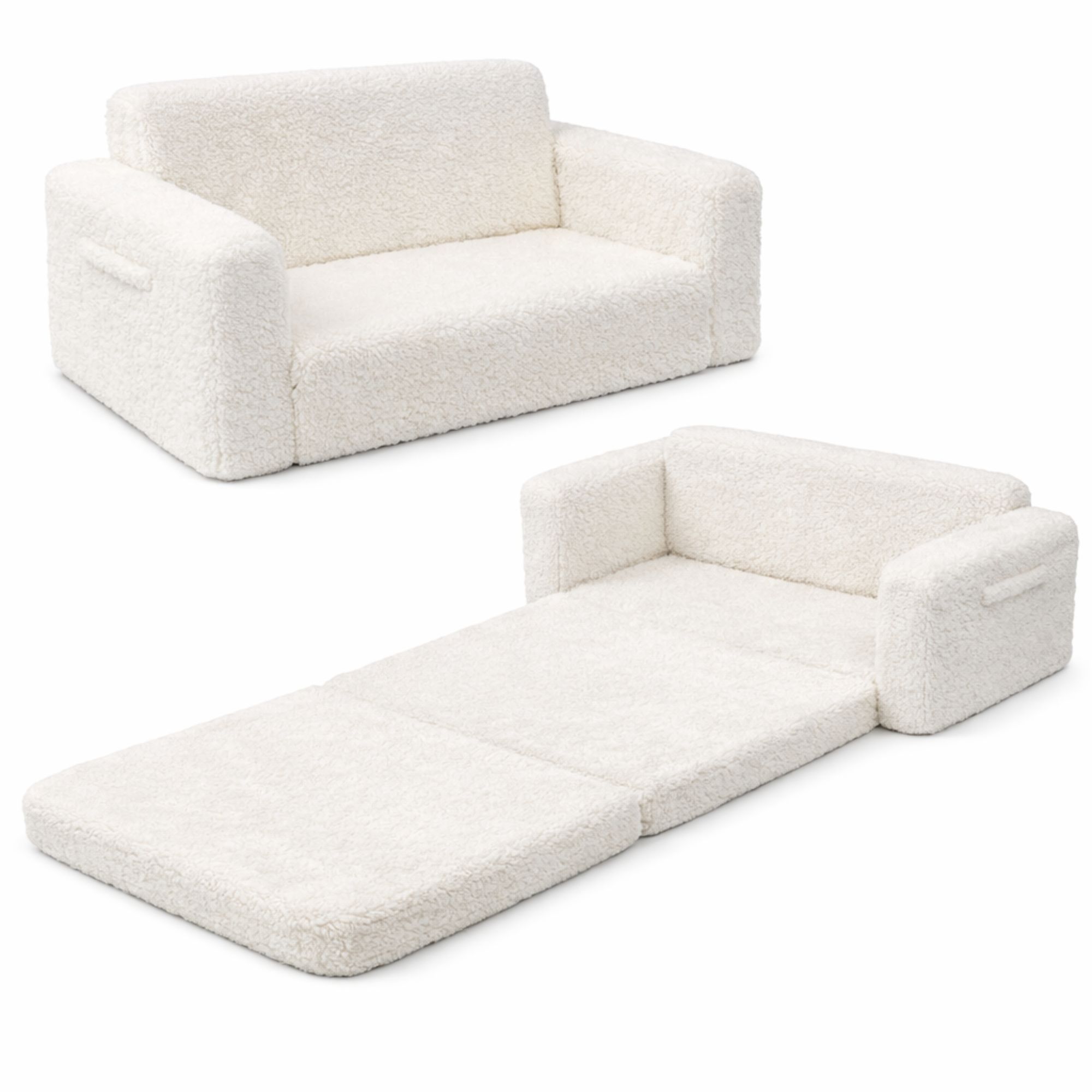 Foldesofa til børn - Hvid plys - Børnemøbel billede