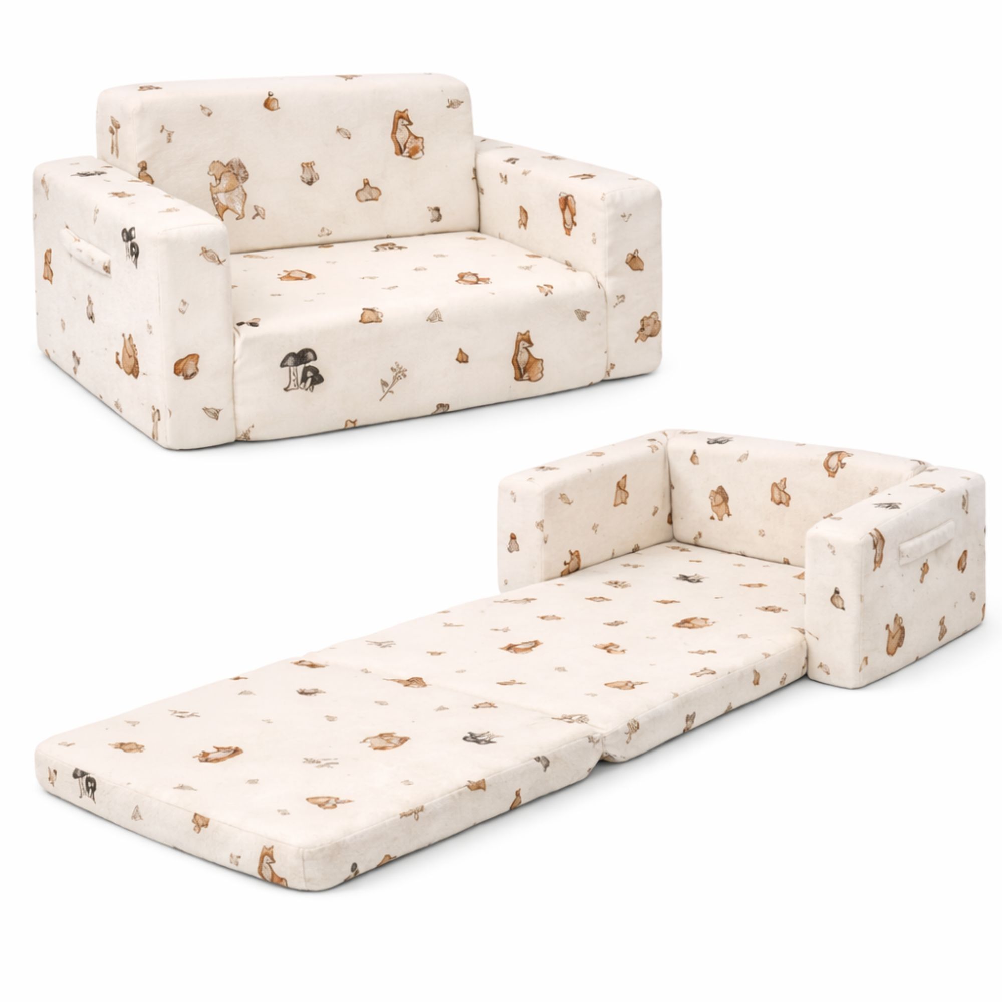 Foldesofa til børn - Sandfarvet - Skovens dyr billede