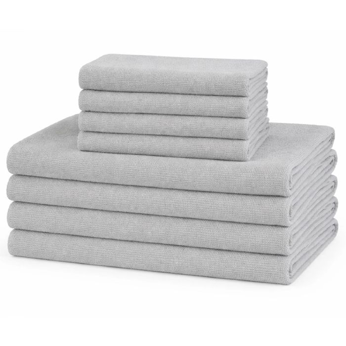 Microfiber håndklæder - Letvægts håndklæder - 8-pak - Lysegrå