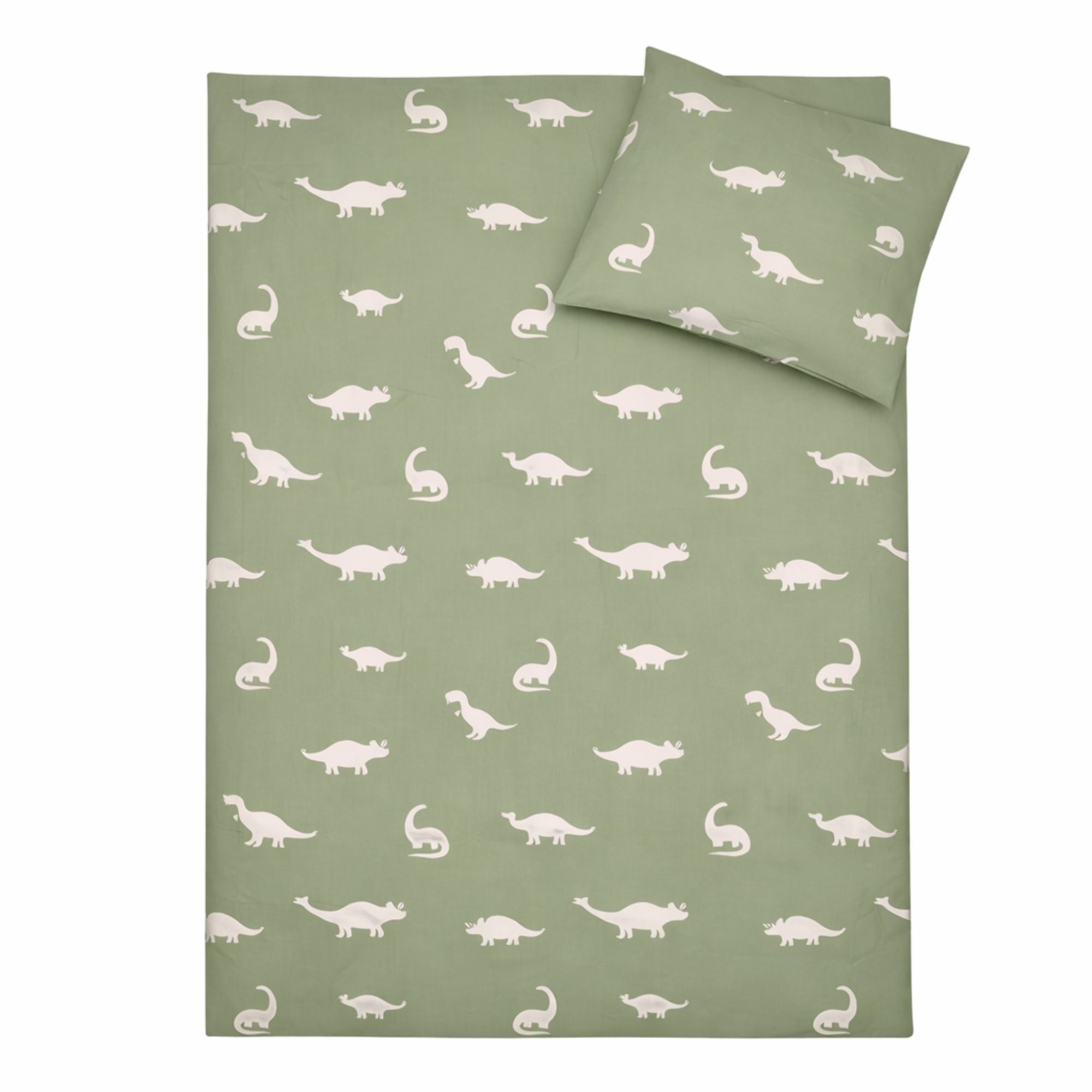 Dinosaurer sengetøj - 100% bomuld - Babysengetøj 70x100 cm - Grønt med dinosaurer billede