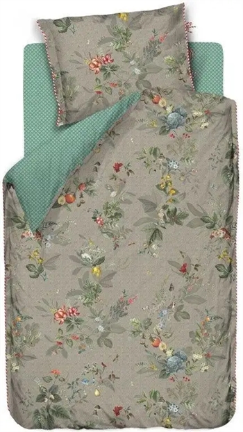 Billede af Pip Studio sengetøj - 140x220 cm - Leaf khaki grøn - Blomstret sengetøj - Vendbar dynebetræk i 100% bomuld