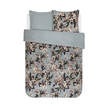 Billede af Blomstret sengetøj 200x200 cm - Lily Green - Grønt sengetøj - 2 i 1 design - 100% bomuldssatin - Essenza