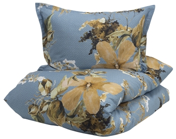 Billede af Turiform sengetøj - 140x220 cm - Sol blå - Blomstret sengetøj - 100% Bomuldssatin sengesæt