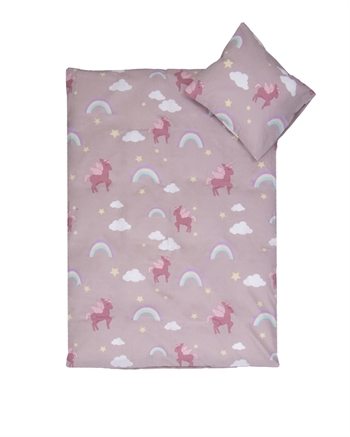Billede af Baby sengetøj 70x100cm - OEKO-TEX ® Certificeret - Enhjørninger og regnbuer - 100% Bomulds sengesæt hos Shopdyner.dk
